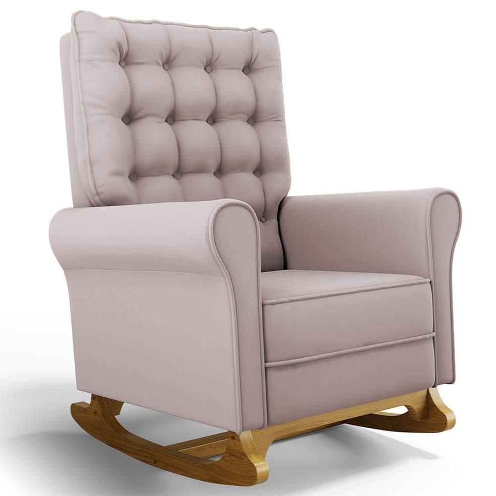 Poltrona De Amamentação E Descanso Base Madeira Balanço Brenda G05 Veludo Rosê - Mpozenato