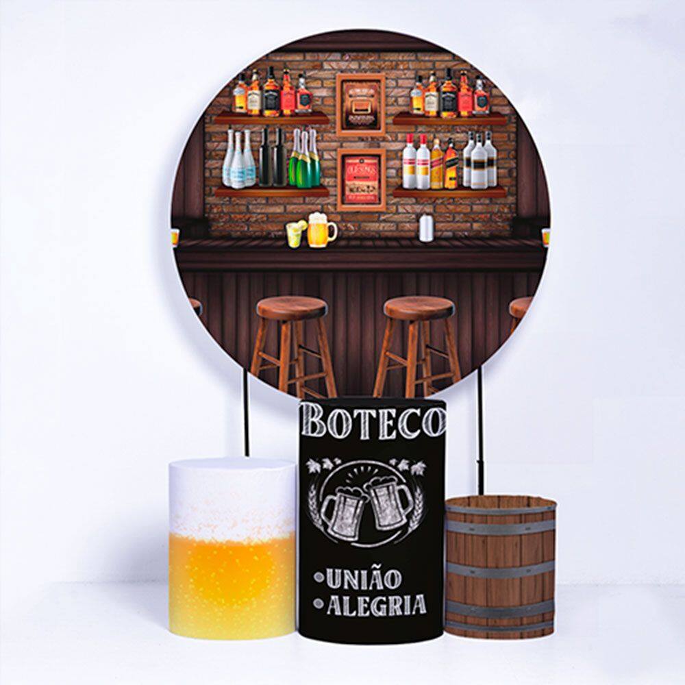 Kit Painel de Festa Redondo e Trio Capa Cilindro Boteco - Fera Print