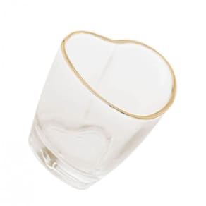 Kit 6 Copo Shot Mini Vidro Coração Borda Dourada 50 Ml Lyor