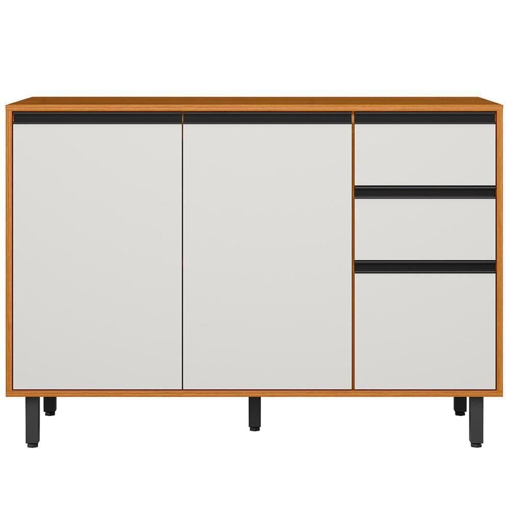 Balcão Com Tampo 3 Portas 2 Gavetas 120 Cm 12640 Raven Freijo Off White Pln
