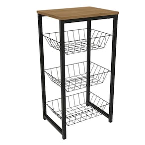 Fruteira De Chão 3 Cestos 75 Cm Li035 Freijo Preto Fosco Kpb
