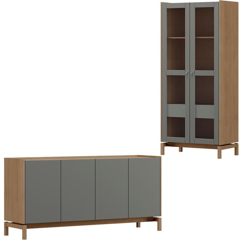 Cristaleira 2 Portas 1 Gaveta Vidro Balcao Buffet 4 Portas Oak Ferrolack Milani Store