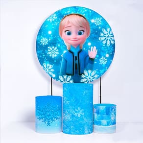 Kit Painel de Festa Redondo de 1,80m e Trio de Cilindros Frozen- Fera Print