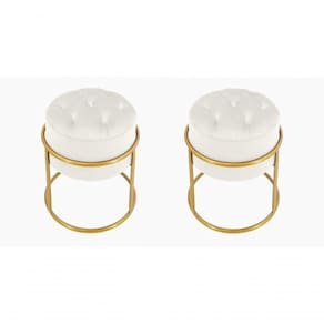 Kit 2 Puff Banqueta Estofado Decorativo Base De Ferro Capitonê Suede Off White Do Lar Móveis E Decoração
