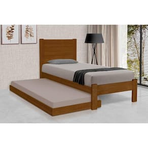 Cama Solteiro Lara Com Auxiliar Em Madeira - Castanho - Marrom