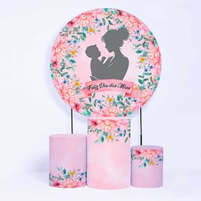 Kit Painel de Festa Redondo e Trio de Cilindros Dia das Mães - Fera Print
