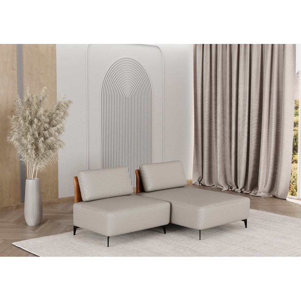 Sofá Dream Box Com Chaise Moderno Modular 2,0m Bege com Courino Terracota - Rede Móveis