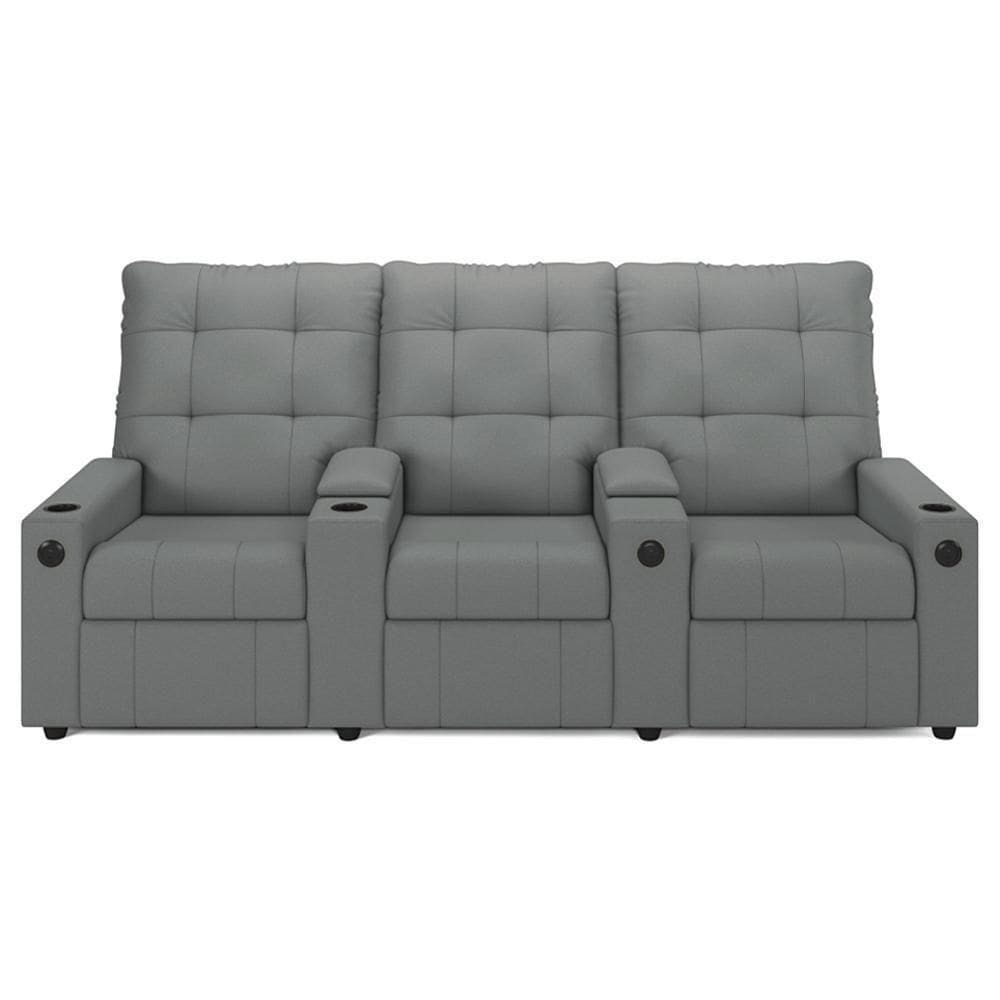 Poltrona De Cinema Reclinável 3 Lugares Baú Usb Mallie Fh9 Pu Cinza - Mpozenato