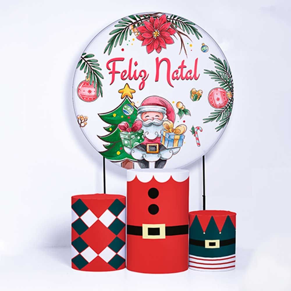 Kit Painel de Festa Redondo e Trio de Cilindros Natal - Fera Print