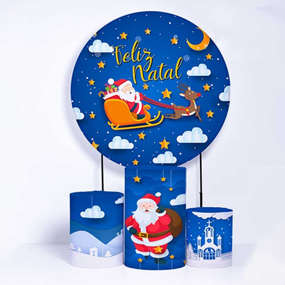 Kit Painel de Festa Redondo e Trio de Cilindros Natal - Fera Print