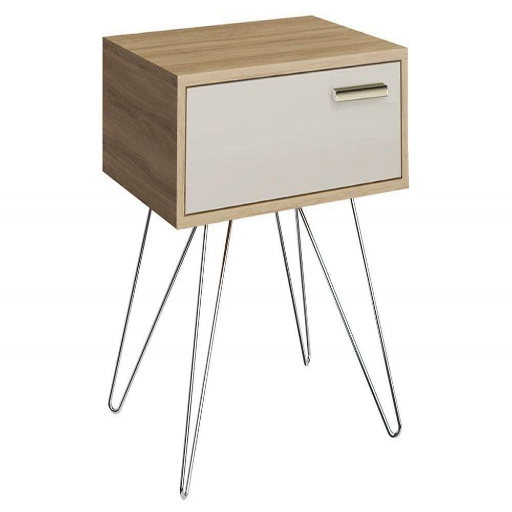 Mesa de Cabeceira 881 Noce - 1 Gaveta com Pés Cromados - Carraro