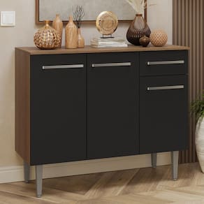 Buffet Aparador 105cm 3 Portas e 1 Gaveta Rustic/Preto Madesa