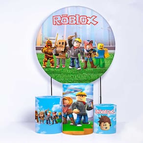 Kit Painel de Festa Redondo e Trio de Cilindros Roblox Tema 2 - Fera Print