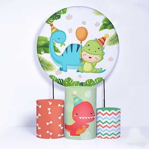 Kit Painel de Festa Redondo de 1,80m e Trio de Cilindros Dino Baby - Fera Print