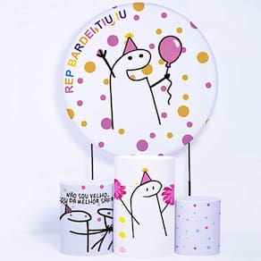 Kit Painel de Festa Redondo de 1,30m e Trio de Cilindros Bento Flork - Fera Print