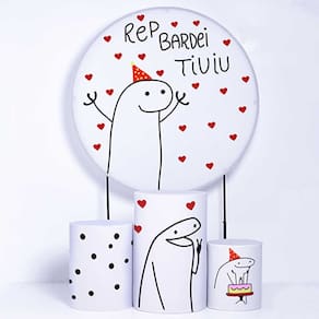 Kit Painel de Festa Redondo de 1,50m e Trio de Cilindros Bento Flork - Fera Print