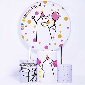Kit Painel de Festa Redondo de 1,80m e Trio de Cilindros Bento Flork - Fera Print