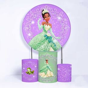 Kit Painel de Festa Redondo de 1,50m e Trio de Cilindros Princesa Tiana - Fera Print