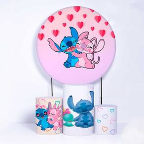 Kit Painel de Festa Redondo de 1,30m e Trio de Cilindros Lilo &amp; Stitch - Fera Print
