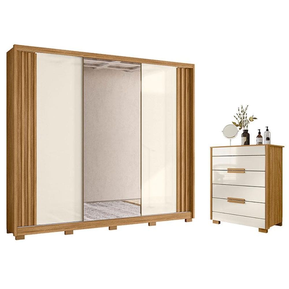 Guarda Roupa Casal Arizona e Cômoda Dhara Freijó Off White - Moval