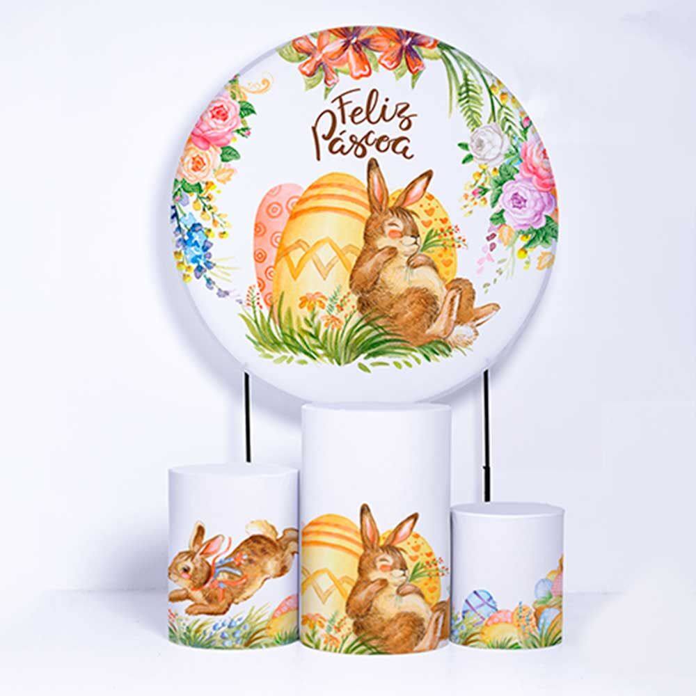 Kit Painel de Festa Redondo de 1,80m e Trio de Cilindros Páscoa - Fera Print