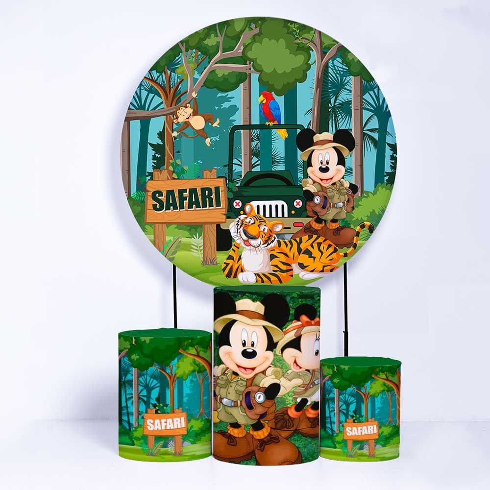 Kit Painel de Festa Redondo de 1,50m e Trio de Cilindros Mickey Mouse - Fera Print