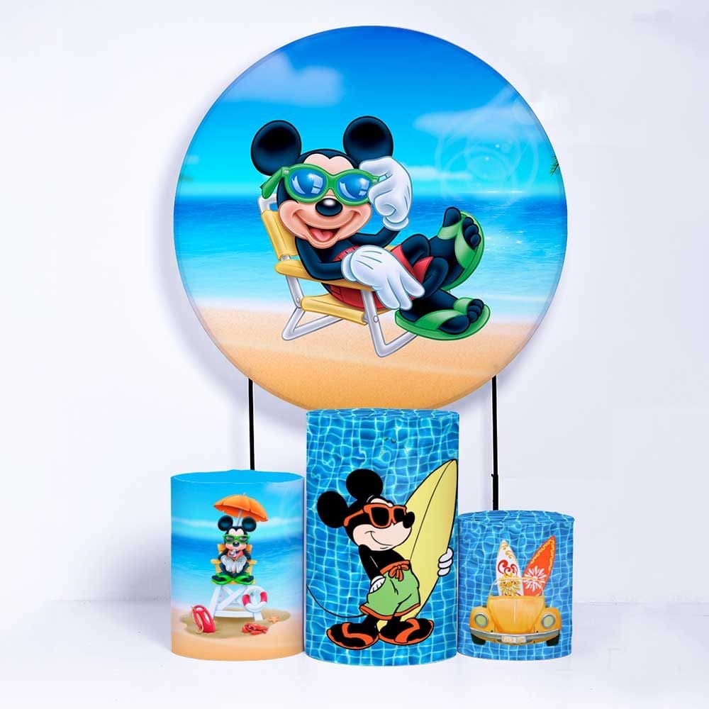 Kit Painel de Festa Redondo de 1,80m e Trio de Cilindros Mickey Mouse - Fera Print