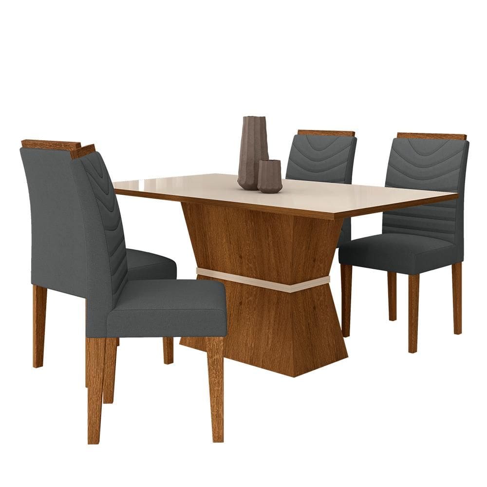 Mesa 4 Cadeiras 1,36 Odessa Freijó/off Premium/suede Cinza - M.a