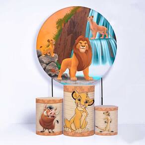 Kit Painel de Festa Redondo de 1,30m e Trio de Cilindros Rei Leão - Fera Print