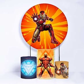 Kit Painel de Festa Redondo de 1,50m e Trio de Cilindros Homem de Ferro - Fera Print