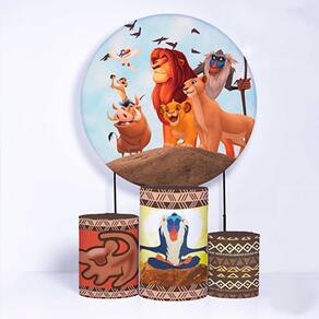 Kit Painel de Festa Redondo de 1,50m e Trio de Cilindros Rei Leão - Fera Print