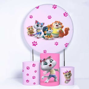 Kit Painel de Festa Redondo de 1,50m e Trio de Cilindros 44 Gatos - Fera Print