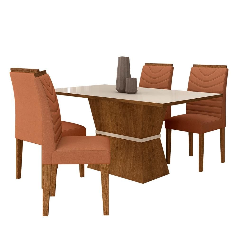 Mesa 4 Cadeiras 1,36 Odessa Freijó/off Premium/suede Terracota - M.a