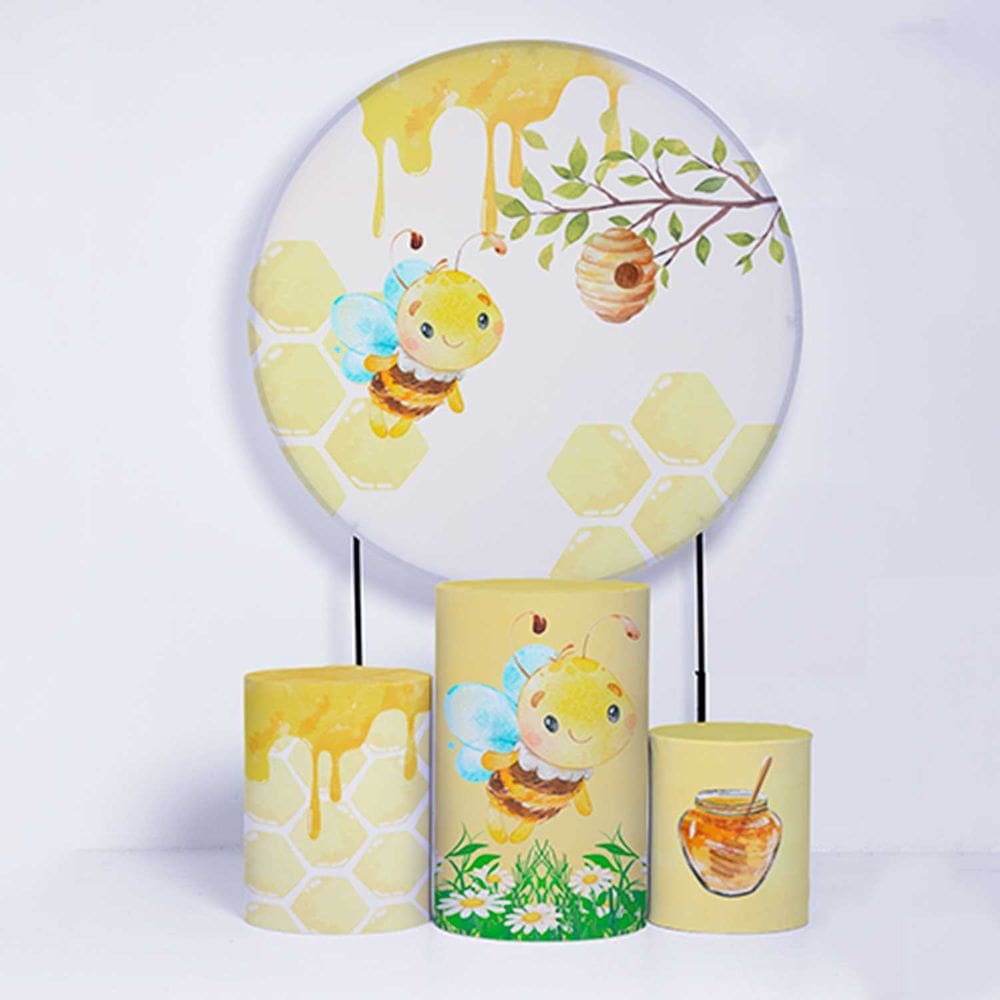 Kit Painel de Festa Redondo de 1,50m e Trio de Cilindros Abelhinha - Fera Print