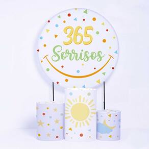 Kit Painel de Festa Redondo de 1,80m e Trio de Cilindros 365 Sorrisos - Fera Print