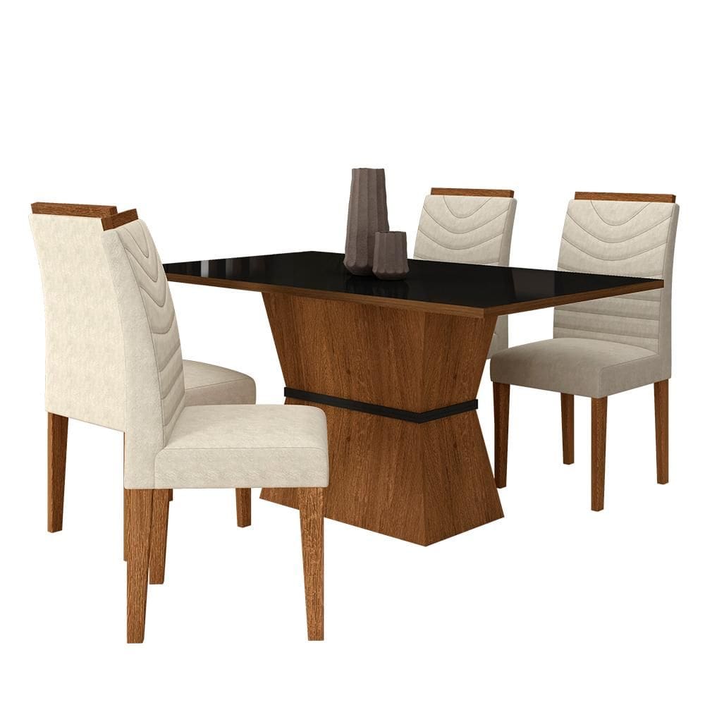 Mesa 4 Cadeiras 1,36 Odessa Freijó/preto/suede Bege - M.a