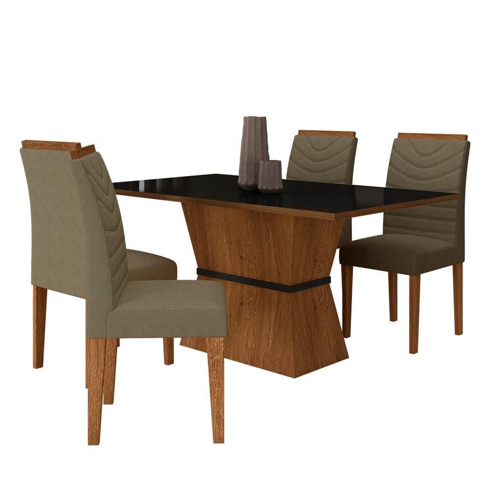 Mesa 4 Cadeiras 1,36 Odessa Freijó/preto/suede Capuccino - M.a