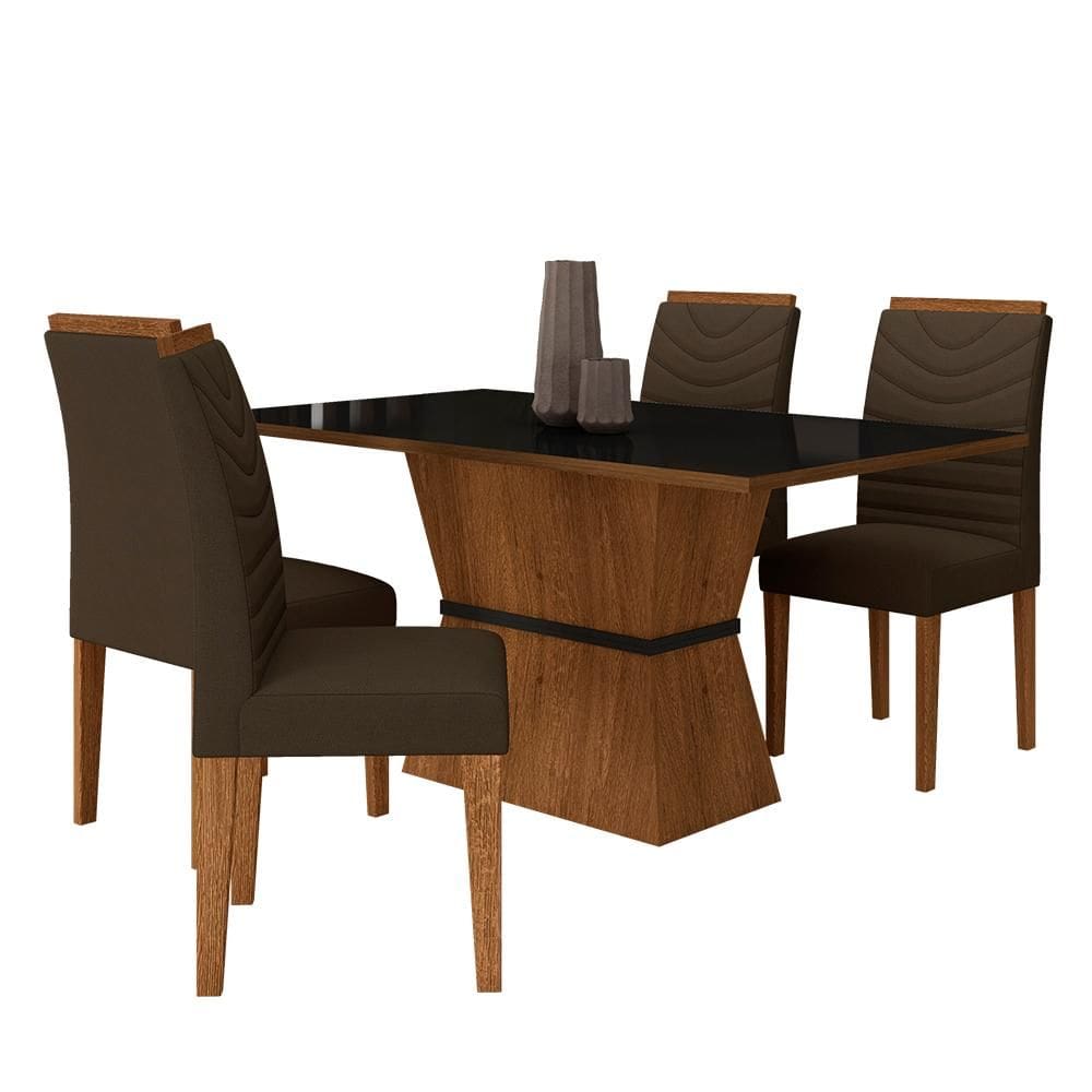 Mesa 4 Cadeiras 1,36 Odessa Freijó/preto/suede Marrom - M.a