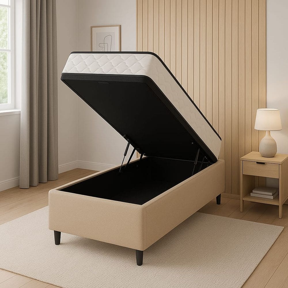 Cama Box Baú + Colchão Espuma D45 Sintético Bege 17x88x188cm