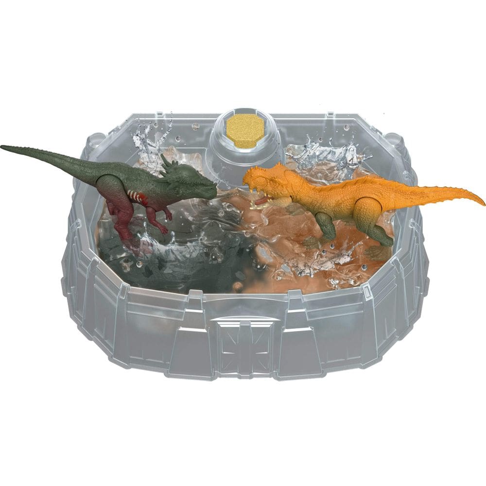 Pacote com 2 brinquedos Mattel Jurassic World Dino Reveal Dinosaur com Arena
