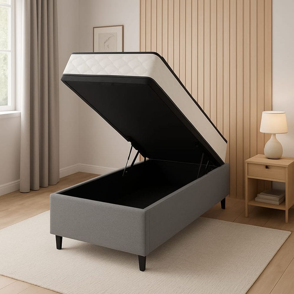 Cama Box Baú + Colchão Espuma D45 Sintético Cinza 17x78x188cm