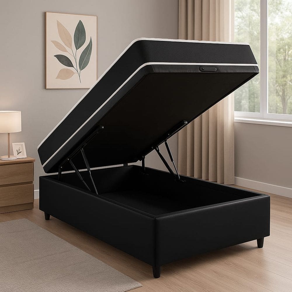 Cama Box Baú + Colchão Espuma D45 Sintético Preto 17x88x188cm