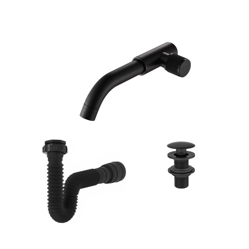 Kit Torneira Banheiro Parede Redond válvula Sifão Preto Luxo