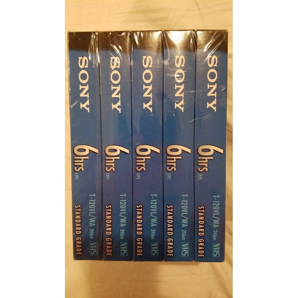 Fitas VHS Sony T-120 Standard Grade, 6 horas, pacote com 5