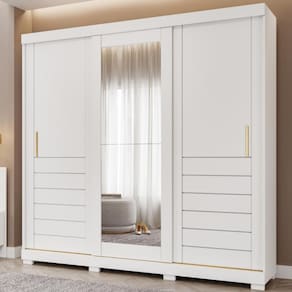 Guarda Roupa Casal com Espelho e Pés 3 Portas de Correr 100 MDF Cecilia Slide Panan
