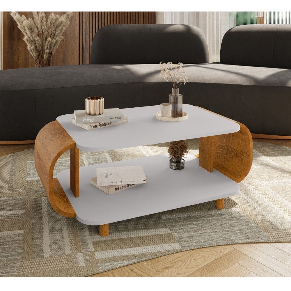 Mesa de Centro Oval com Pés de Madeira Maciça Floripa Bechara