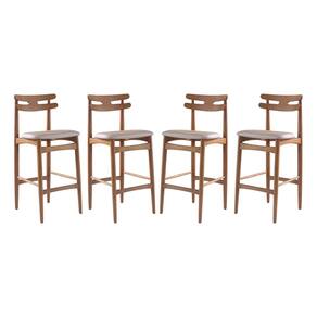 Kit 4 Banquetas Alta Estofada França 46 x 106 Cm Madeira Maciça Mel Facto Impermeável Pérola