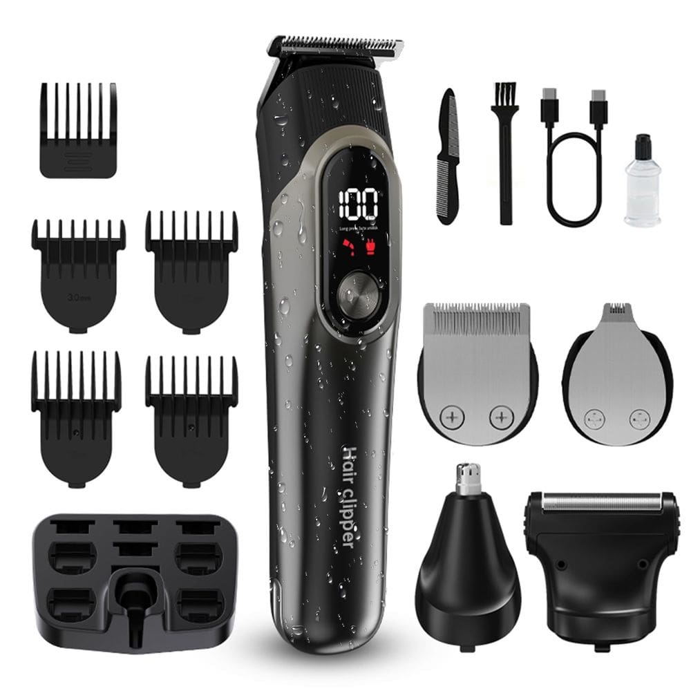 Aparador de barba, aparador de cabelo, kit de higiene 5 em 1 para homens, cinza