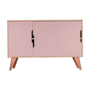 Buffet Aparador com 3 Portas Murano Carvalho e Rosa Claro