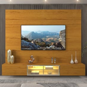 Estante Home para TV até 85 Polegadas com LED e Vidro Reflecta 3 Portas Luminare Gelius